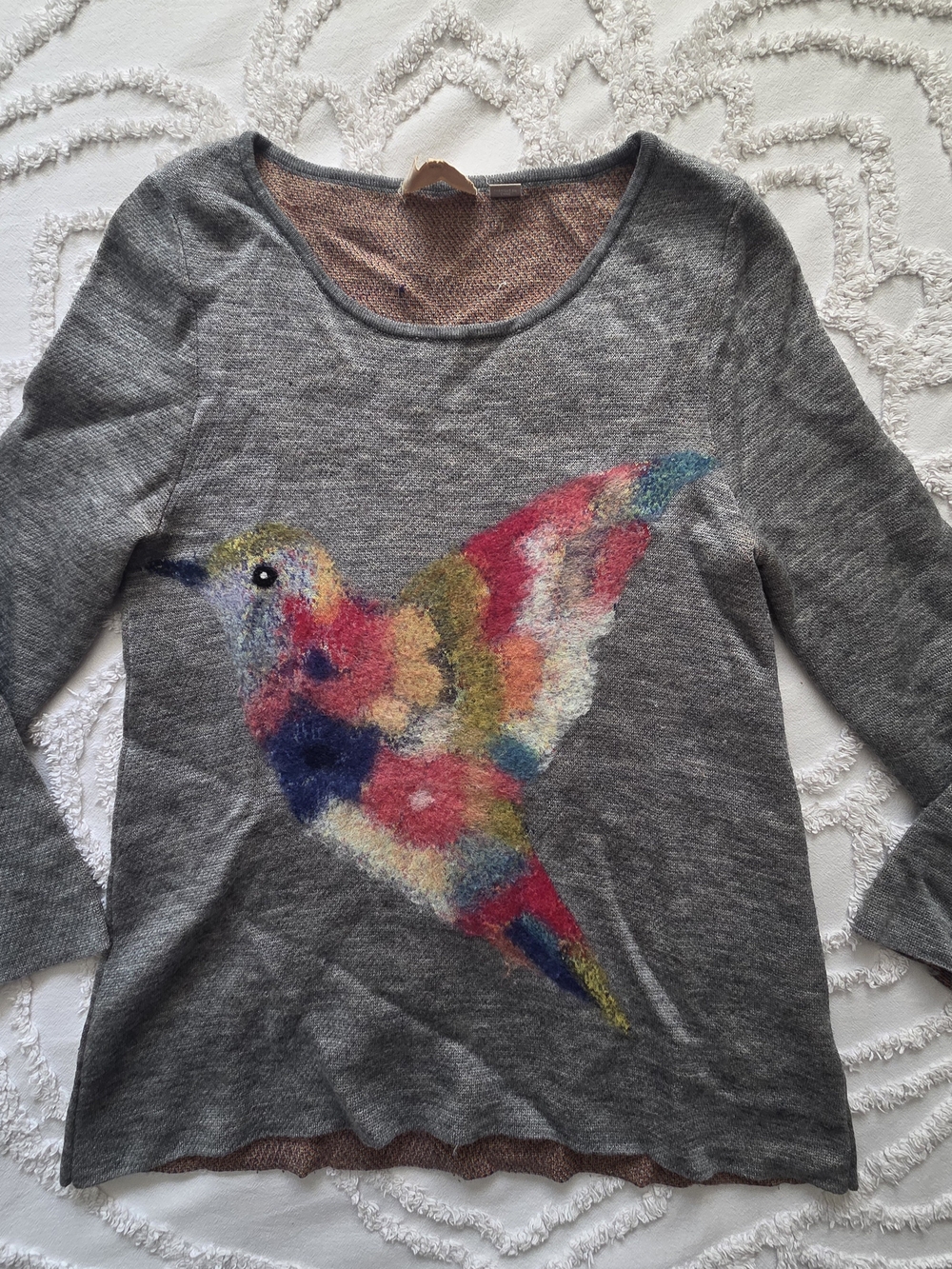 Anthropologie Starla M Halfman Hummingbird Wool Knit Sweater Gray Boho Sz XS
